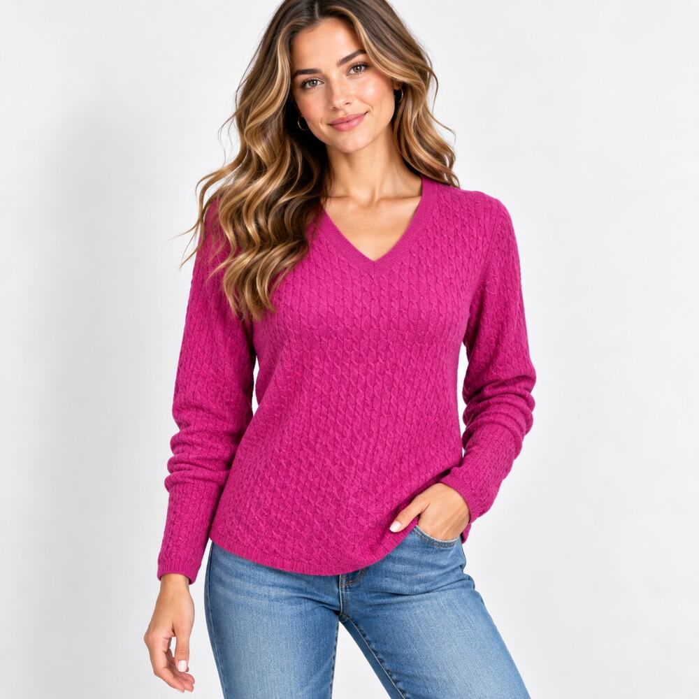 Mariella Waithe 100% Cashmere Cable-Knit Sweater Women's Size L Pink Old Money